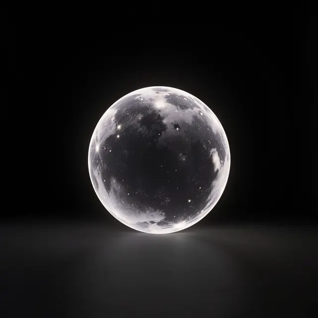 A textured glowing orb rests on a smooth dark surface against a solid black background