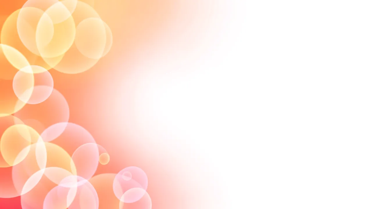 Translucent glowing orange and pink circles cluster in the left corner with blank white copy space on the right