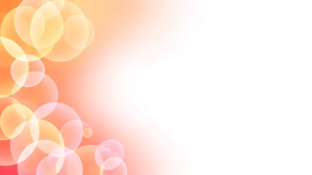 Translucent glowing orange and pink circles cluster in the left corner with blank white copy space on the right