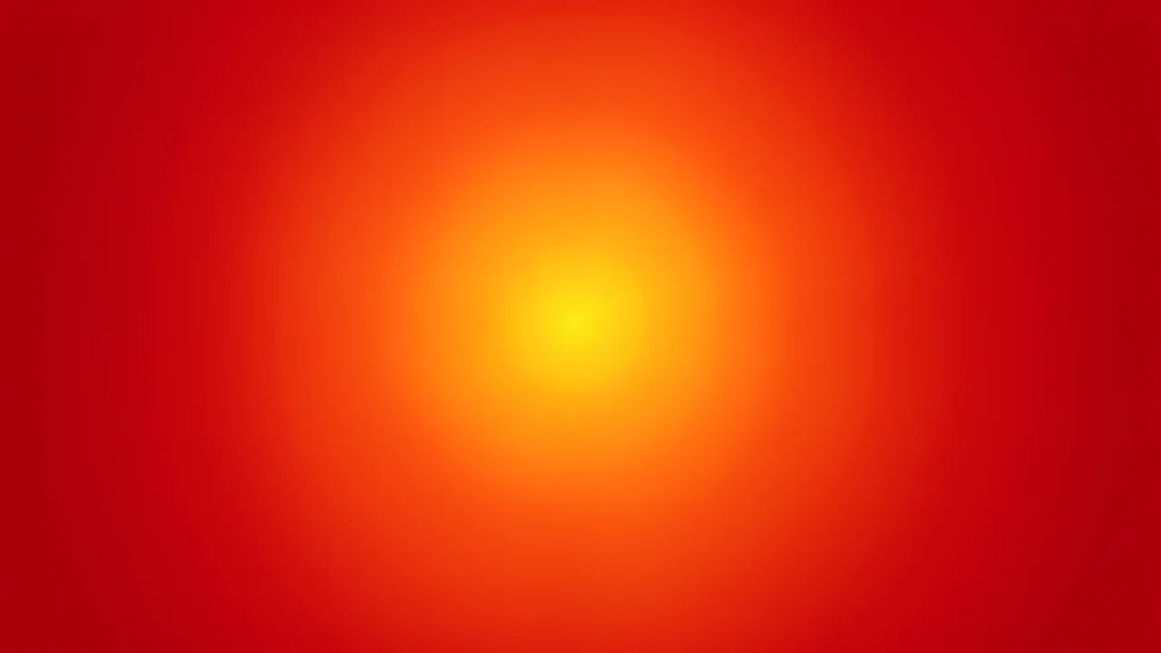 A smooth radial gradient background glows bright yellow-orange at its center and fades to deep red at the edges.