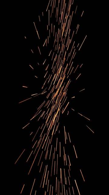 Bright linear orange sparks drift against a solid pure black background