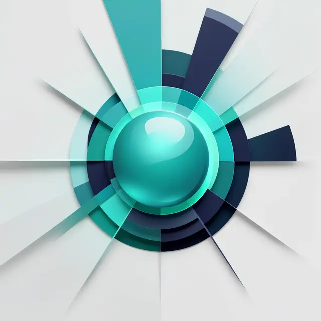 Layered paper cut illustration of a glowing teal orb with radiating navy and turquoise geometric rays