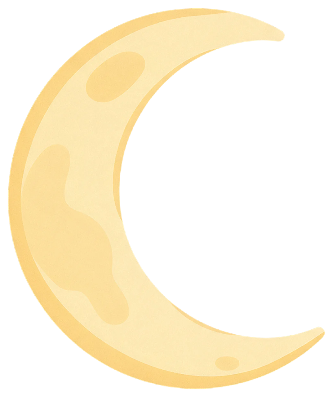 Flat soft illustrated pale gold crescent moon with subtle muted surface markings