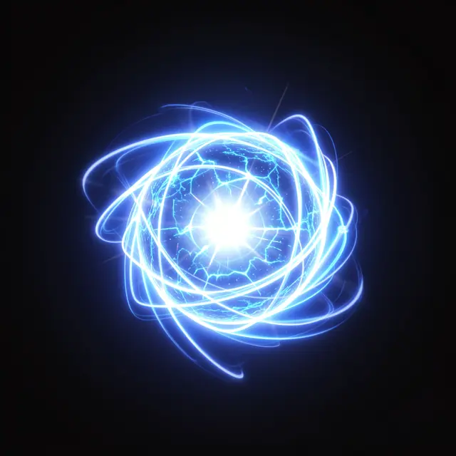 A blazing blue-white pulsar sphere wrapped in luminous magnetic arcs against a dark space background