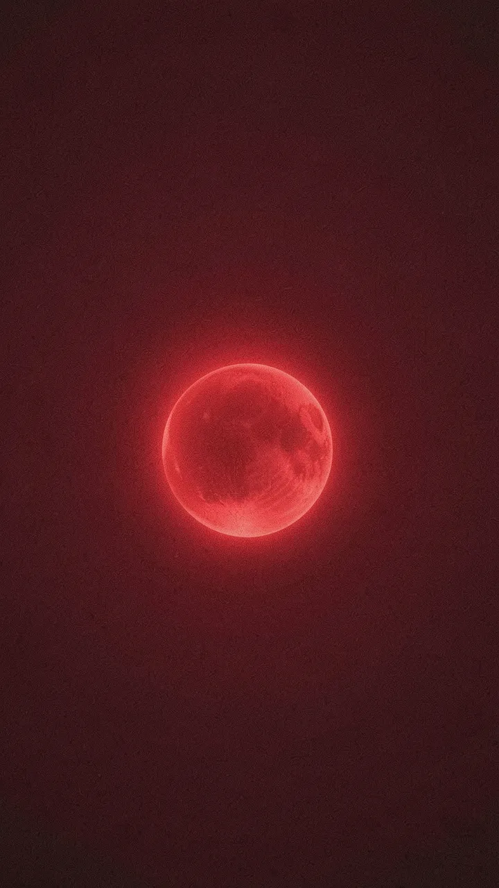 A glowing textured red orb sits centered against a grainy deep maroon vertical gradient background