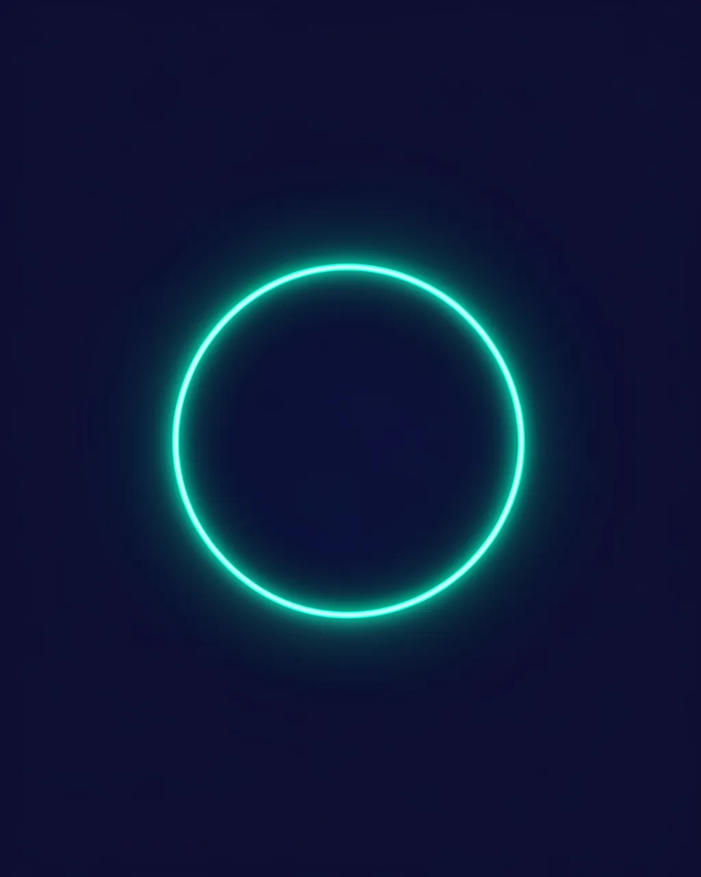 A glowing empty teal neon circle sits against a deep navy solid background