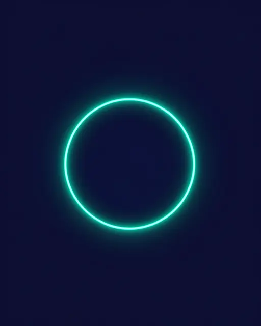 A glowing empty teal neon circle sits against a deep navy solid background