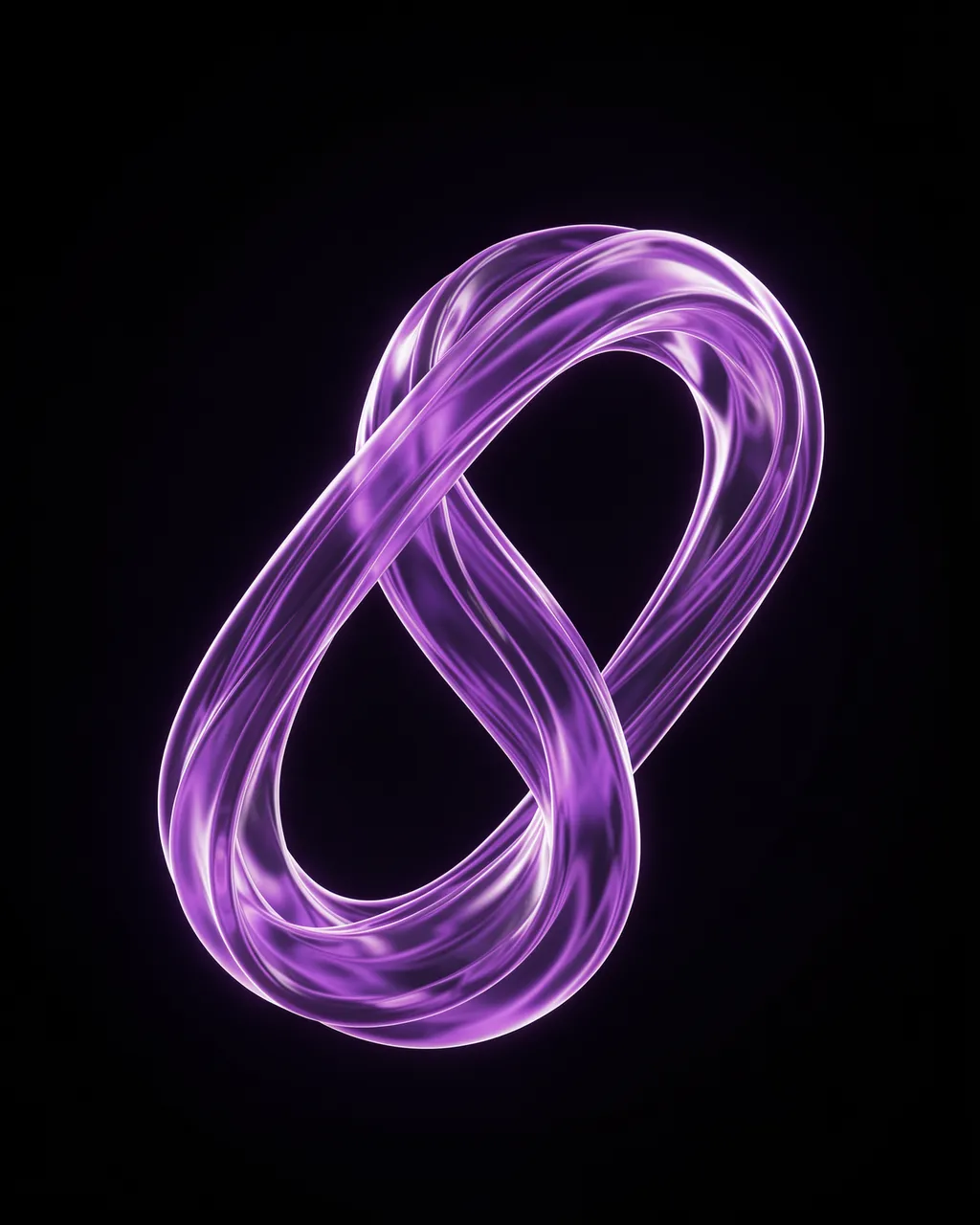 Translucent glowing violet Mobius float against a solid black dark background