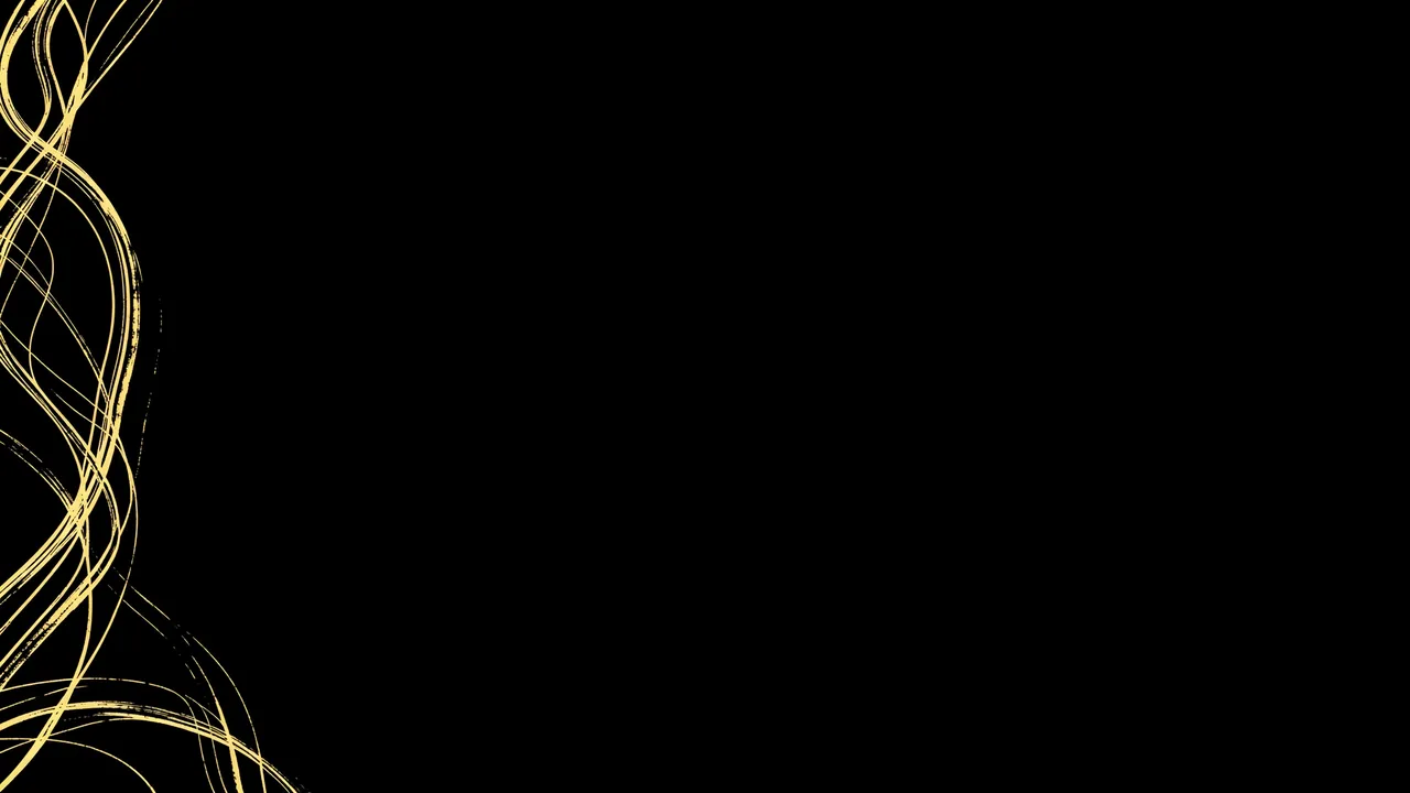 Delicate thin gold wavy brushstroke lines run along the left edge of a solid black background with large empty space
