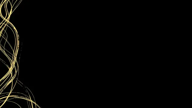 Delicate thin gold wavy brushstroke lines run along the left edge of a solid black background with large empty space