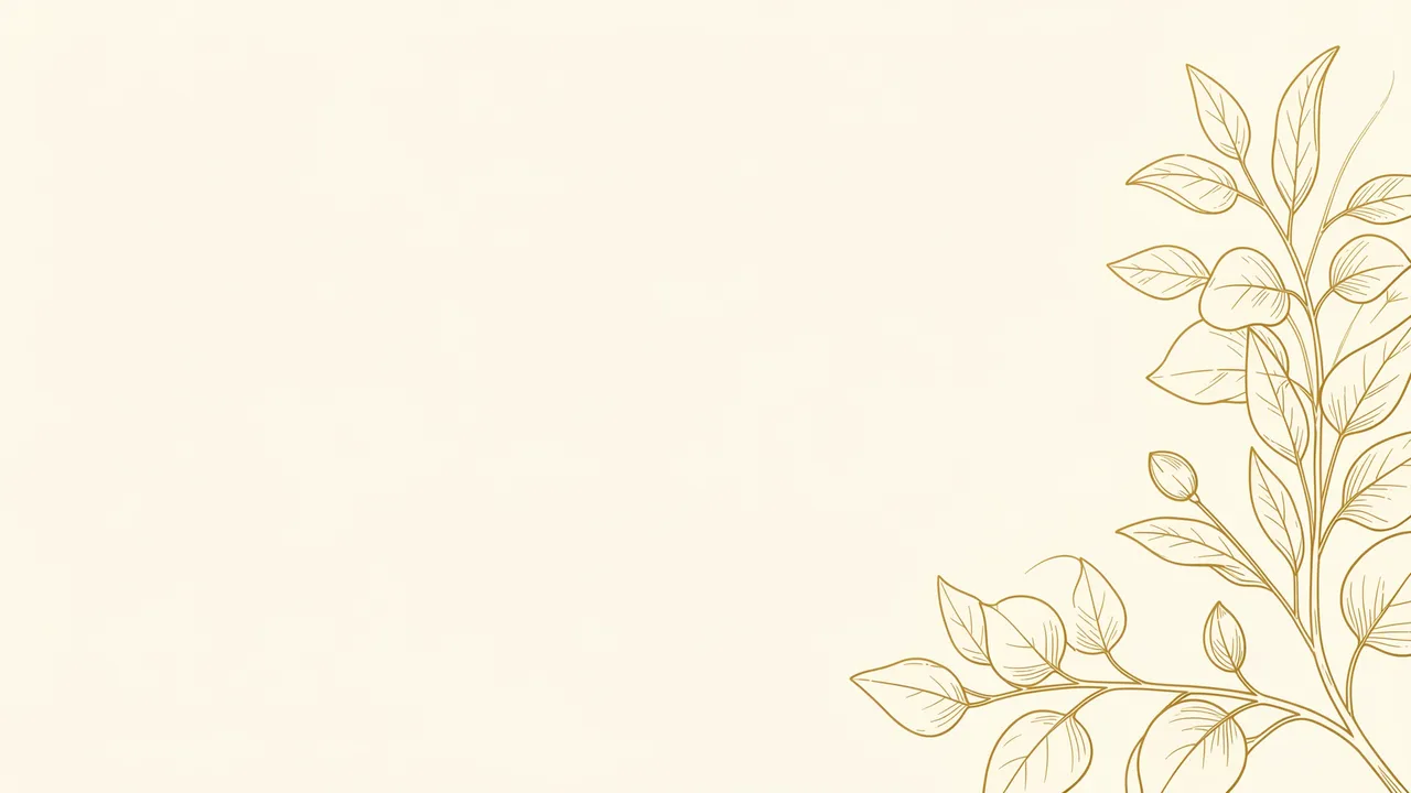 Delicate gold eucalyptus line art sits on the right edge of a solid cream background with empty left copy space