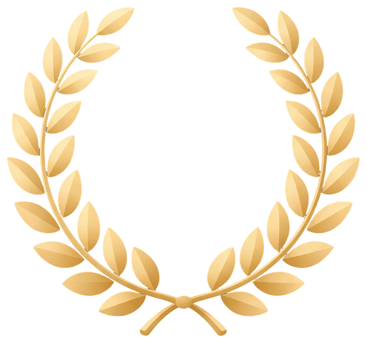 Flat illustration of an open-top gold laurel wreath with rounded leaves and soft subtle shading