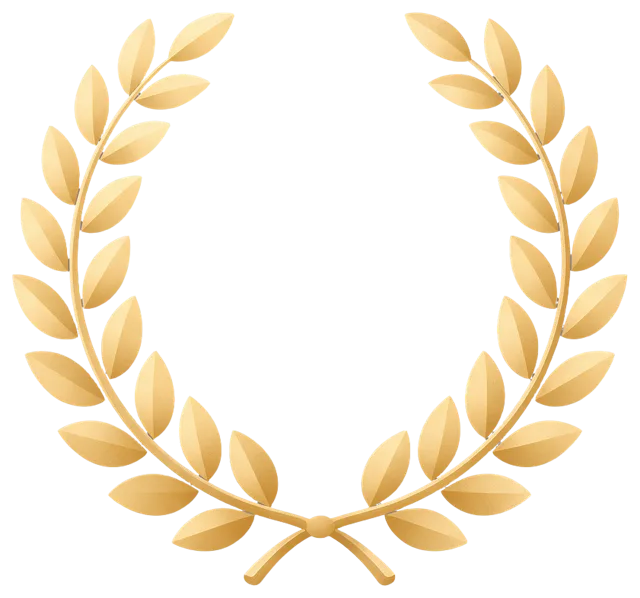 Flat illustration of an open-top gold laurel wreath with rounded leaves and soft subtle shading