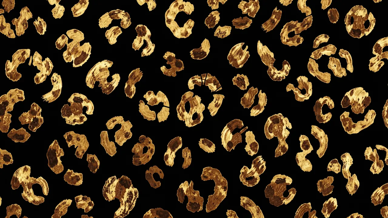 Hand-painted antique gold and bronze broken leopard rosettes on a solid matte black background