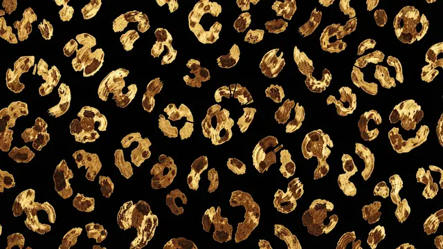 Hand-painted antique gold and bronze broken leopard rosettes on a solid matte black background