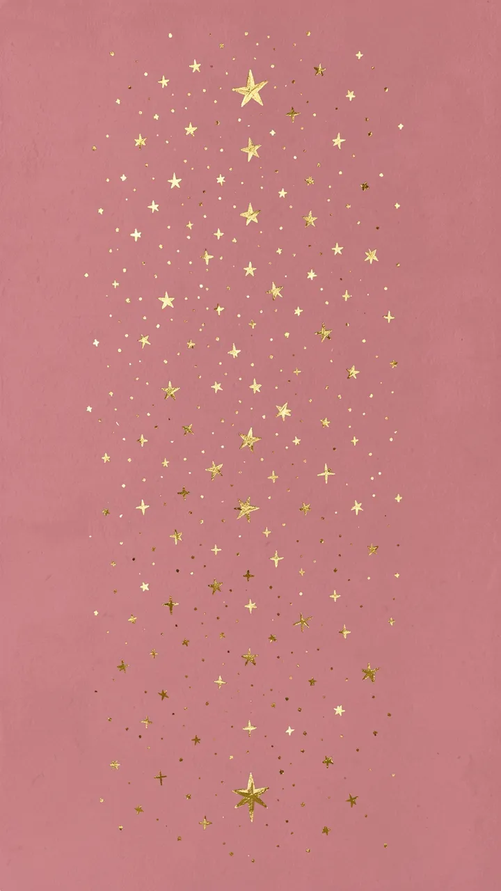 Hand-painted scattered gold stars and tiny sparkles arranged vertically across a soft dusty pink background