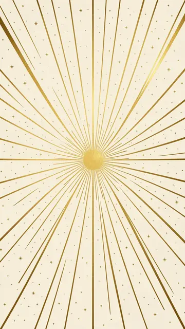 Elegant vertical gold sunburst illustration with tiny star details on a soft ivory background