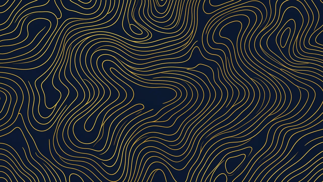 Smooth flowing gold topographic contour lines arranged across a deep navy background