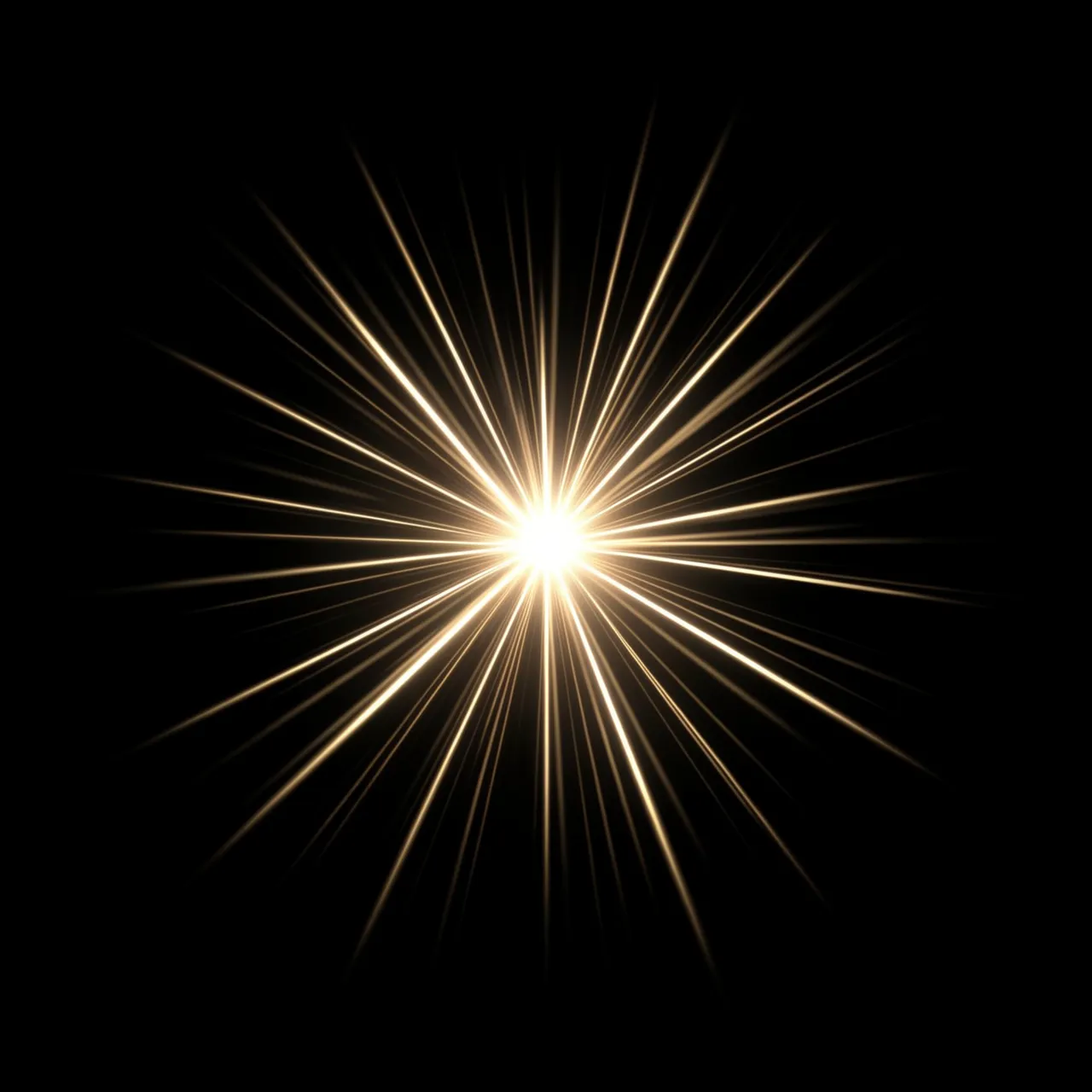 A bright golden radial light burst radiates from a central point on a solid pure black background
