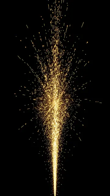 A vertical spray of glowing golden sparks bursts outward against a solid pure black background