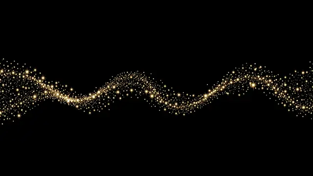 A flowing wavy line of glowing golden sparkles stretches across a solid pure black background