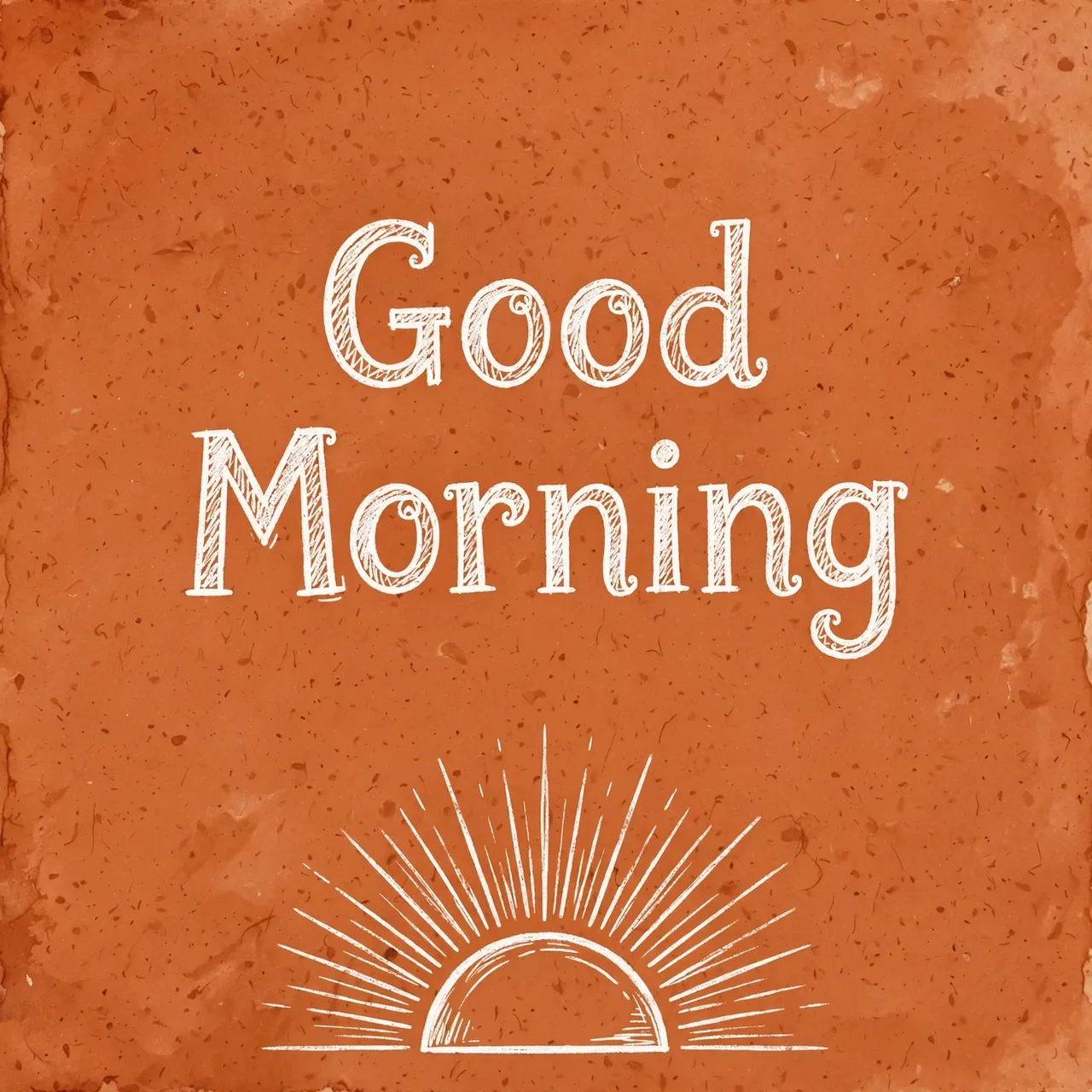 White hand-drawn "Good Morning" lettering and rising sun line art on a warm terracotta textured background