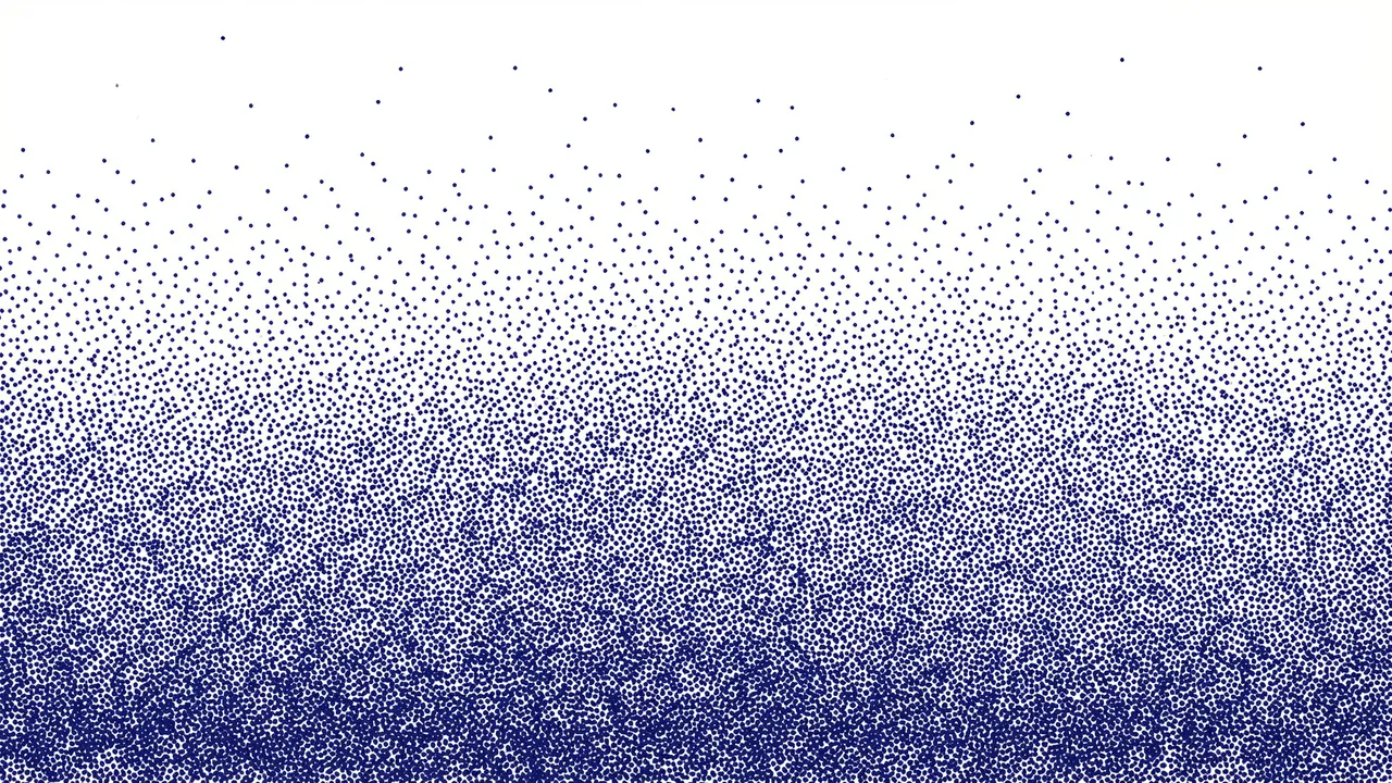 Hand-painted stipple of tiny indigo dots densest at the bottom, fading gradually on a white background