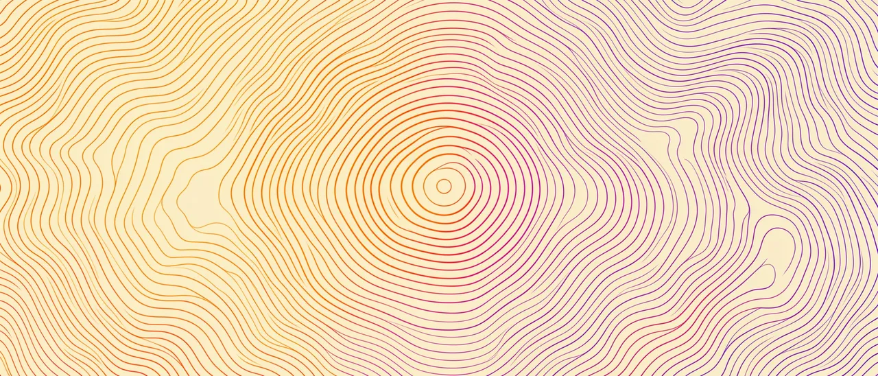 Smooth wavy contour lines gradient from orange to violet on a pale cream background