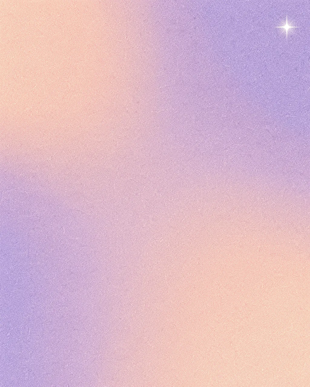 A grainy smooth gradient blending lavender and peach with a small star sparkle in the top right corner and full empty copy