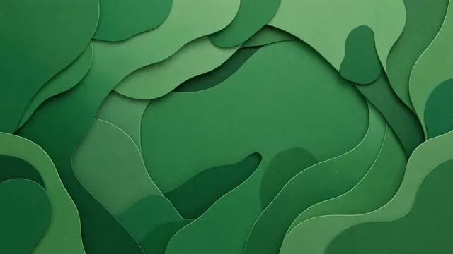 Overlapping smooth wavy paper cut shapes in varying shades of green create a layered background