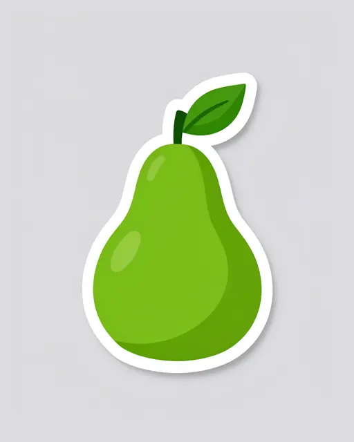 Cute flat illustration of a green pear die-cut sticker with a white border on a light gray background