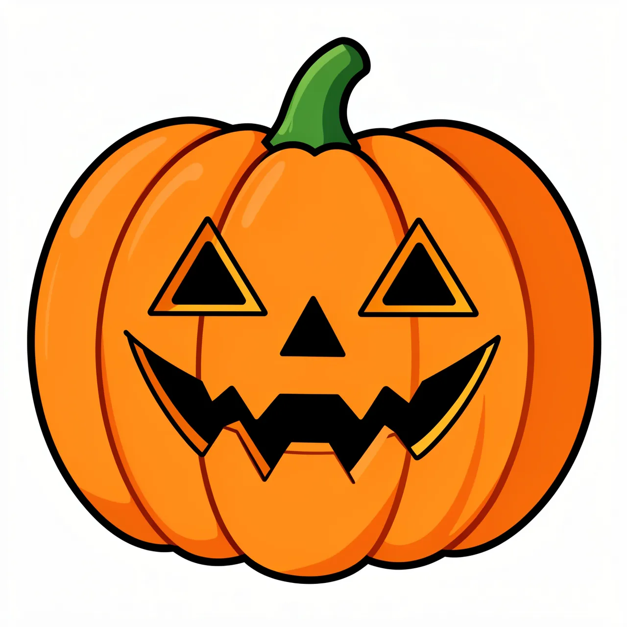 Flat clipart illustration of a grinning jack-o'-lantern with triangle eyes on a plain white background