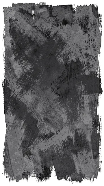 Vertical smudged grayscale charcoal and paint texture with rough torn brush edges on a white backdrop