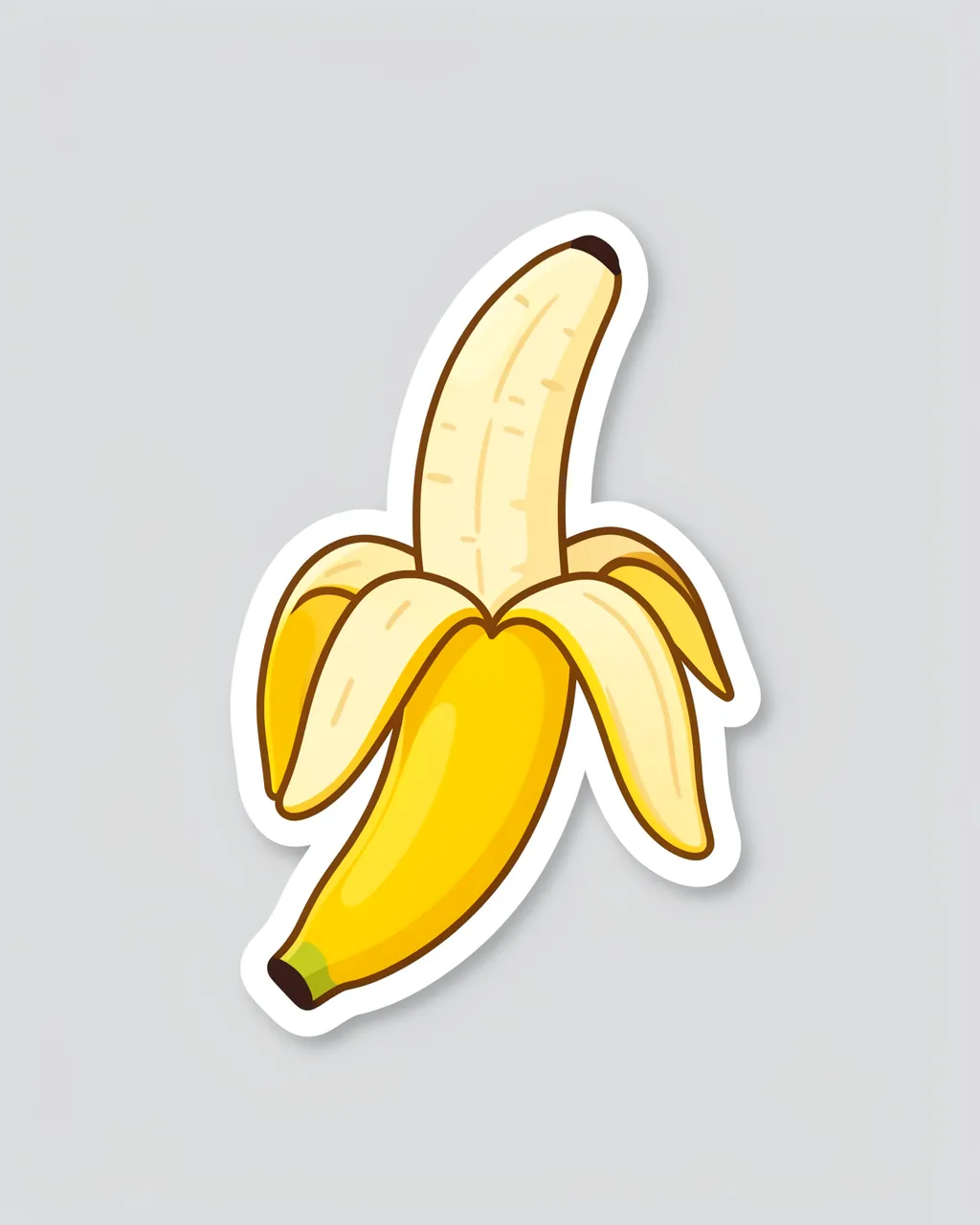 Cute flat illustration of a half-peeled banana die-cut sticker on a plain light gray background