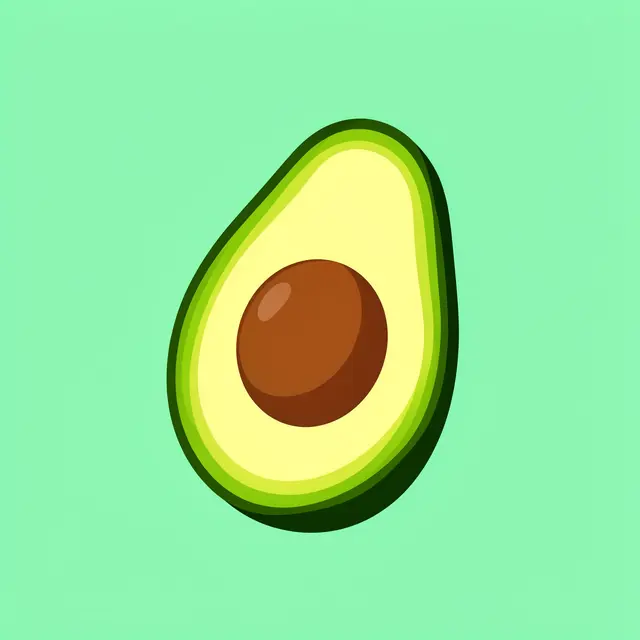 Flat vector illustration of a halved avocado with a pit set against a mint green background