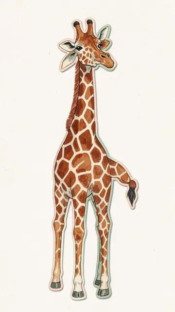 Stitched patch style hand-painted giraffe on an off-white textured background