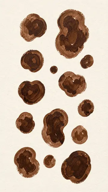 Rustic gouache brown rounded blotches arranged vertically on a creamy off-white background