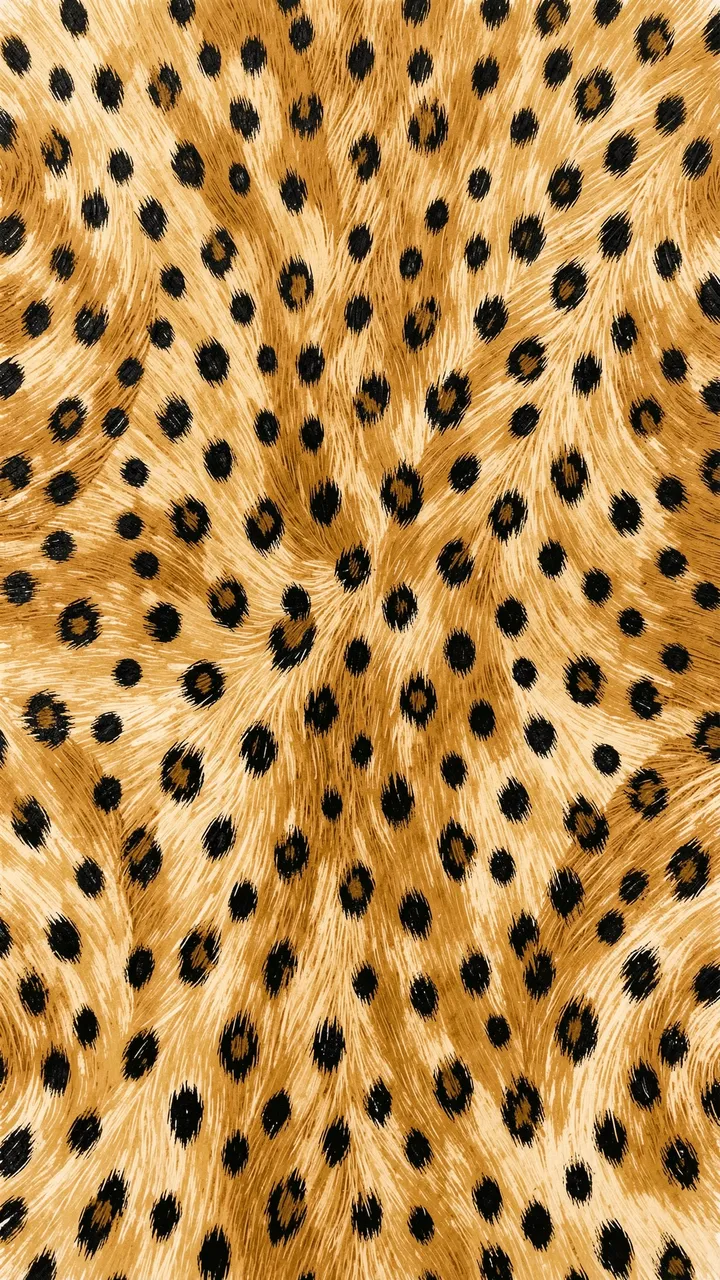 Hand-painted textured serval fur print with black spots on a warm honey gold base