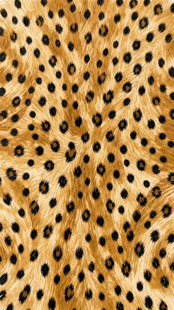 Hand-painted textured serval fur print with black spots on a warm honey gold base
