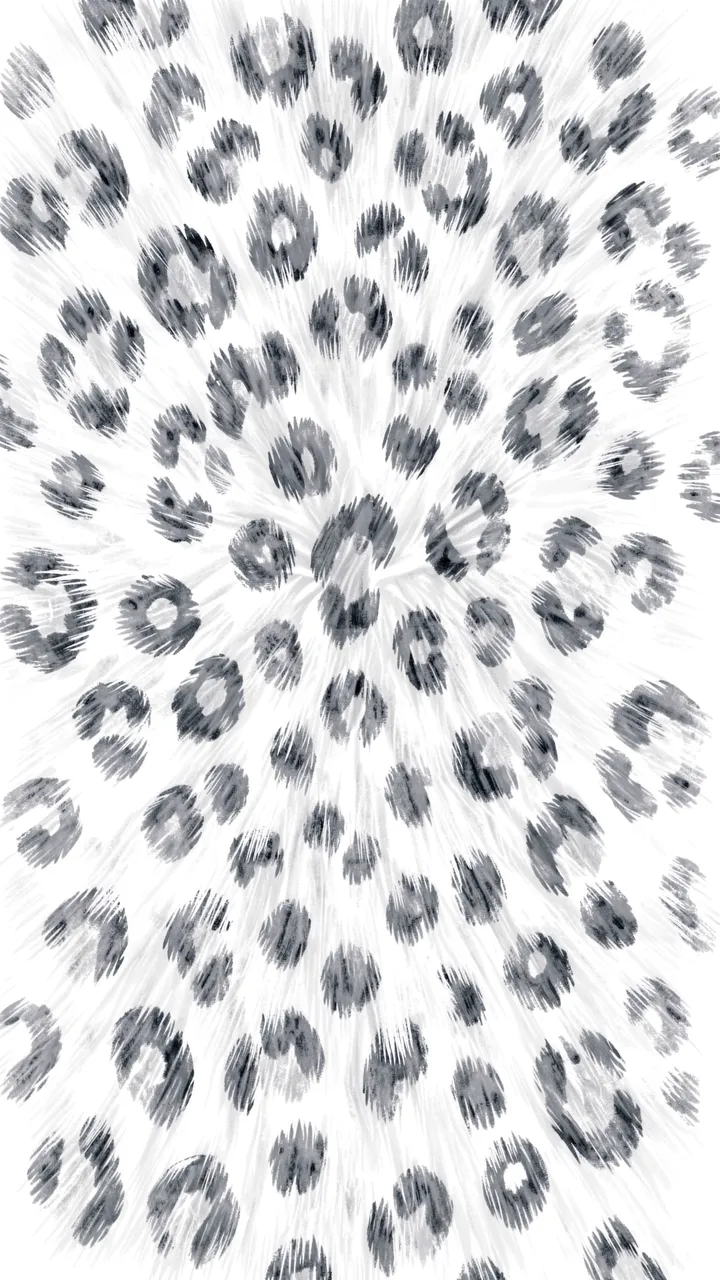 Vertical hand-painted snow leopard fur rosette pattern on a soft white background with gray markings