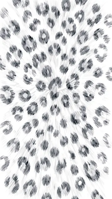 Vertical hand-painted snow leopard fur rosette pattern on a soft white background with gray markings