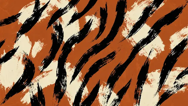 Jagged brushstroke tiger stripe pattern on burnt orange with pale cream patches