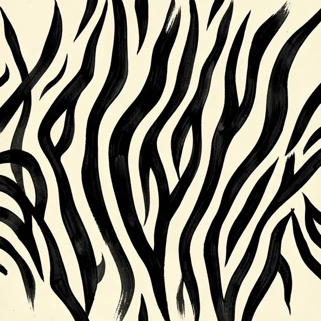 Irregular hand-painted black ink zebra-style stripes curve and fork across an ivory background