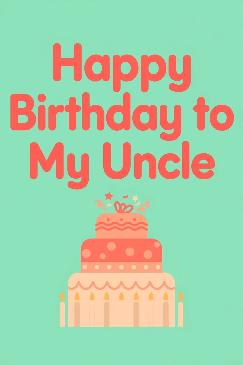 The text "Happy Birthday to My Uncle" in rounded coral type sits above a three-tier birthday cake on a mint green background.