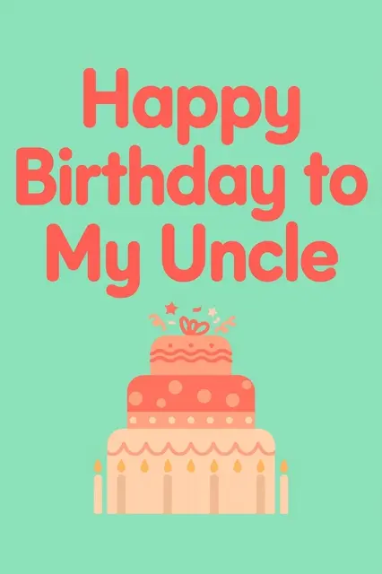 The text "Happy Birthday to My Uncle" in rounded coral type sits above a three-tier birthday cake on a mint green background.