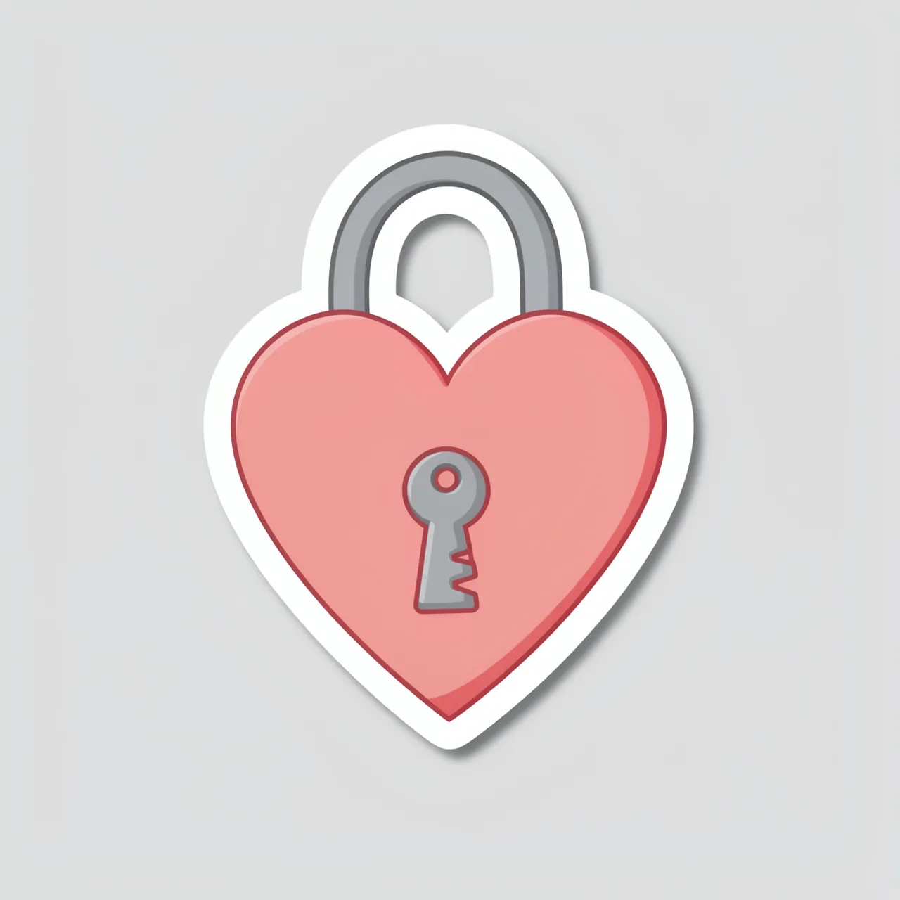Cute die-cut sticker of a pink heart padlock with keyhole detail on a light gray background
