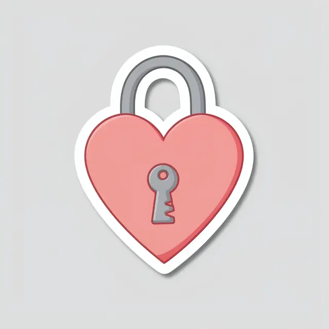 Cute die-cut sticker of a pink heart padlock with keyhole detail on a light gray background