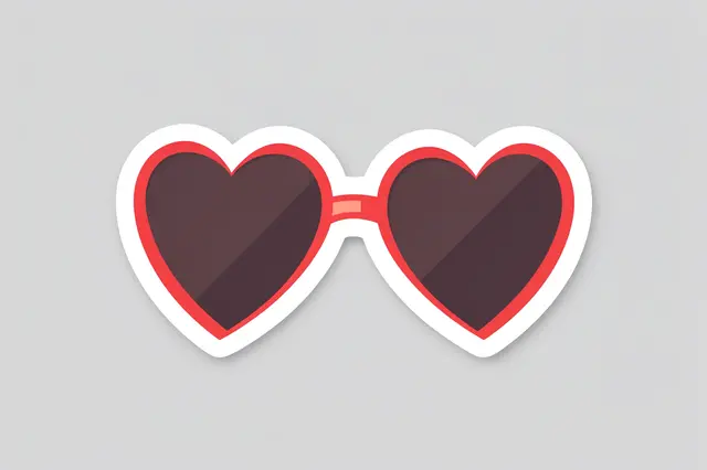 Flat illustration of heart-shaped sunglasses with a thick white die-cut border on a plain light gray background