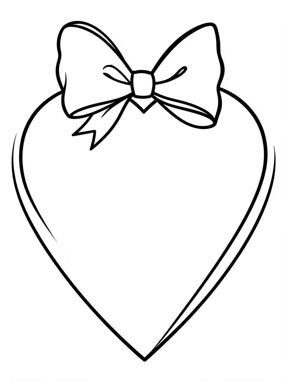 Black and white bold line art of a large heart with a bow on top on a plain white background