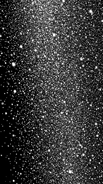 Dense falling small white snow flakes scattered across a solid pure black background